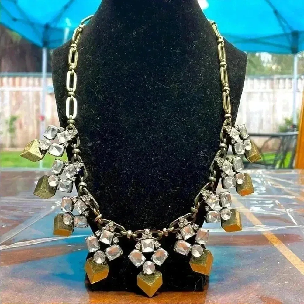 Jcrew vintage runway faceted glass rhinestone necklace statement 18”
